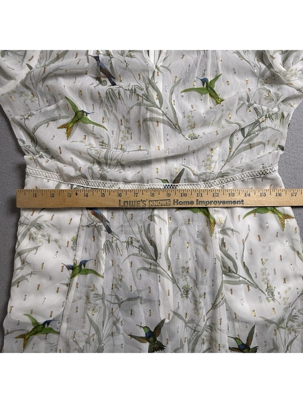 Ted Baker Andray Bird Print Ruffle Dress Sheer Fairy US 6 -8 No Slip Fortune - Picture 8 of 9